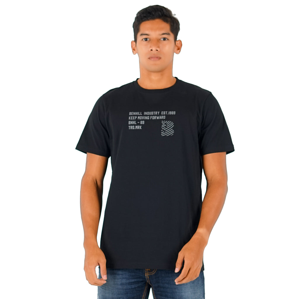 Benhill T-shirt Pria Grafis Katun 30s Combed Pendek Black A409-A410-29268
