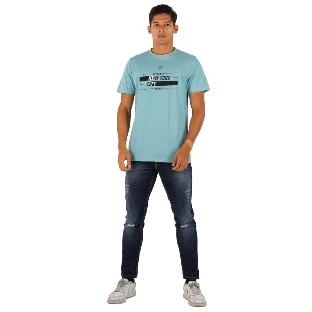 Benhill T-shirt Pria Grafis Katun 30s Combed Pendek Mint Green A407-A408-29768