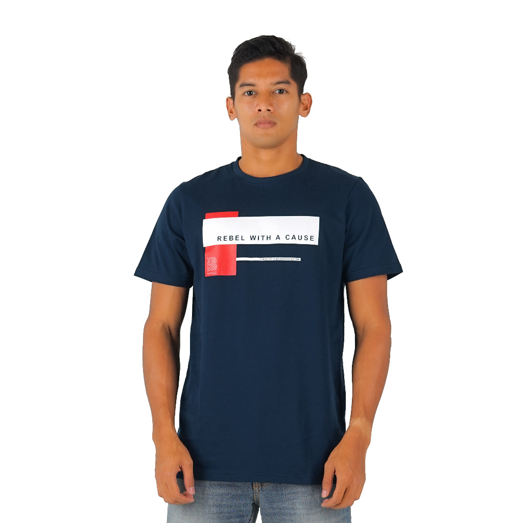 Benhill T-shirt Pria Grafis Katun 30s Combed Pendek Navy A411-A412-29368