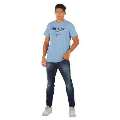 Benhill T-shirt Pria Grafis Katun 30s Combed Pendek Dusty Blue A97-A98-29368