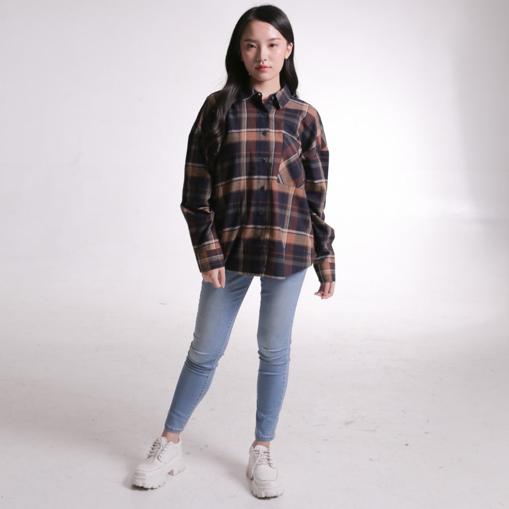 Benhill Oversized Flannel Kotak Coklat A259-1151P