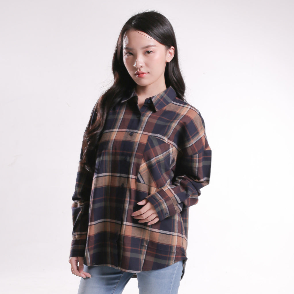 Benhill Oversized Flannel Kotak Coklat A259-1151P