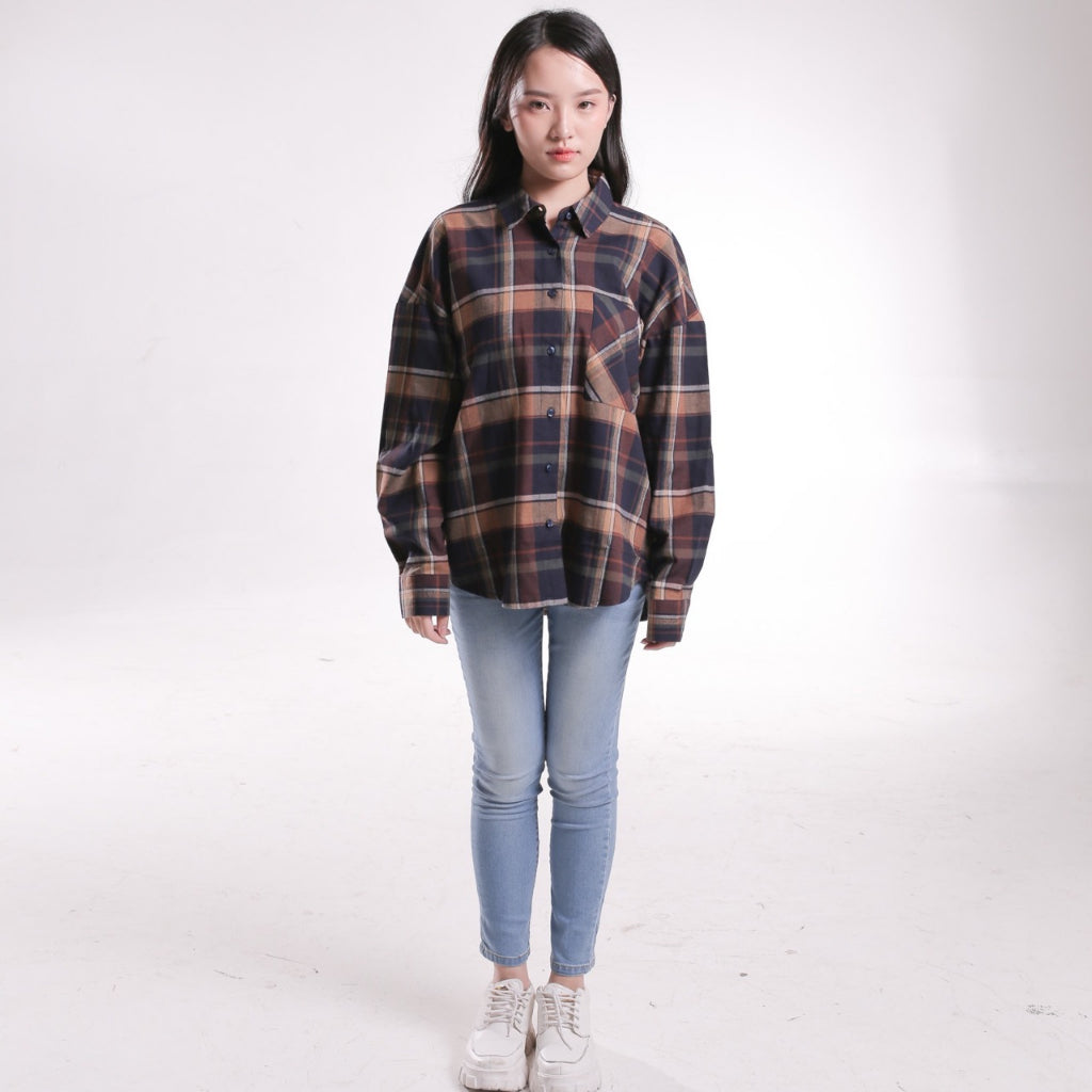 Benhill Oversized Flannel Kotak Coklat A259-1151P