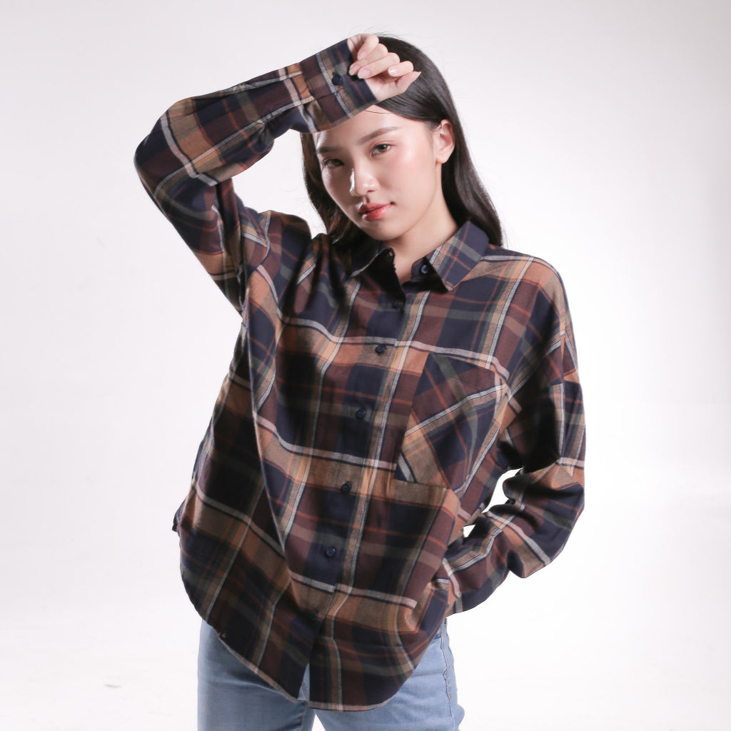 Benhill Oversized Flannel Kotak Coklat A259-1151P