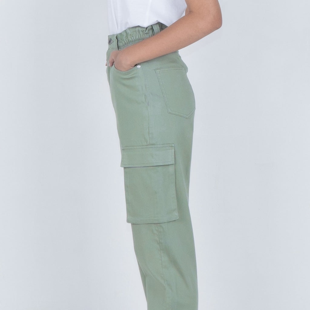Benhill Celana "Miso" Wanita Cotton Stretch High Waist Cargo Pants Olive A521-2270Y