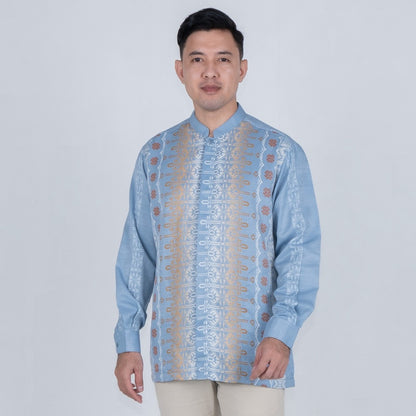 Benhill Kemeja Koko Pria "Tenun Sultan" Dobby Printing Panjang Blue 51031-16309