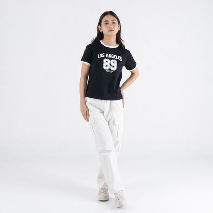 Benhill T-shirt Wanita Grafis Pendek Salmon - Black A585-A583