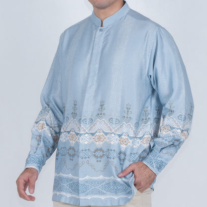 Benhill Kemeja Koko Pria "Tenun Sultan" Dobby Printing Panjang Baby Blue 51043-16309