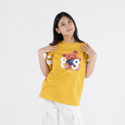 Benhill T-shirt Wanita Grafis Oversized Pendek Yellow-Black A602-A604