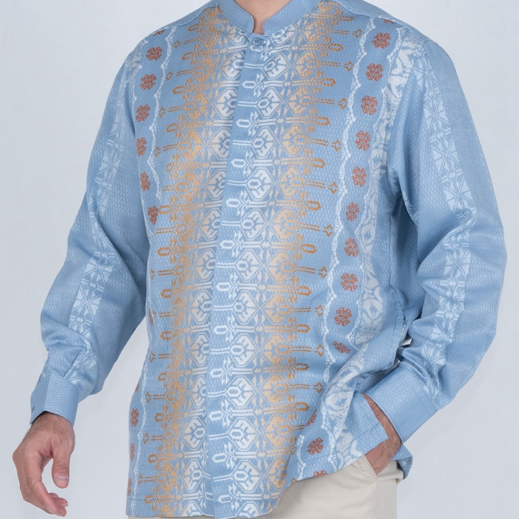 Benhill Kemeja Koko Pria "Tenun Sultan" Dobby Printing Panjang Blue 51031-16309
