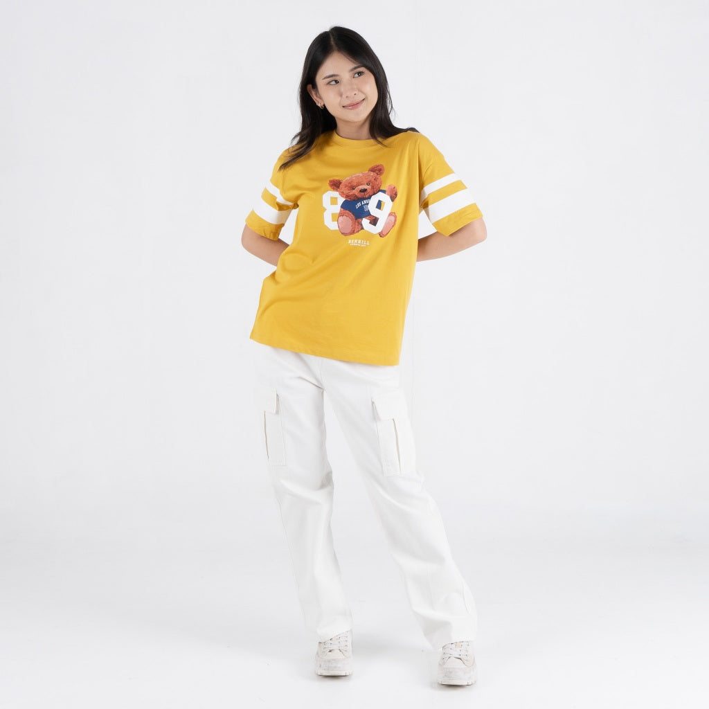 Benhill T-shirt Wanita Grafis Oversized Pendek Yellow-Black A602-A604