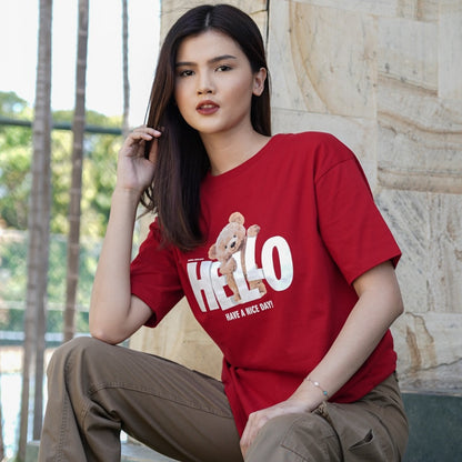 Benhill T-shirt Wanita Grafis Oversized Pendek Red A513-39486