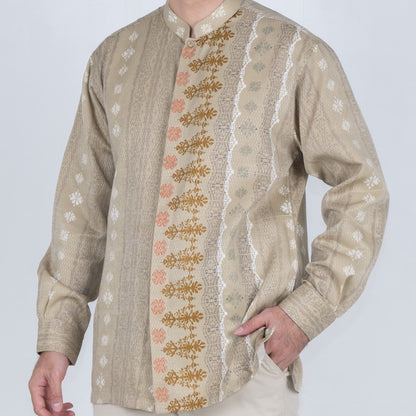 Benhill Kemeja Koko Pria "Tenun Sultan" Dobby Printing Panjang  Khaki 51037-36509