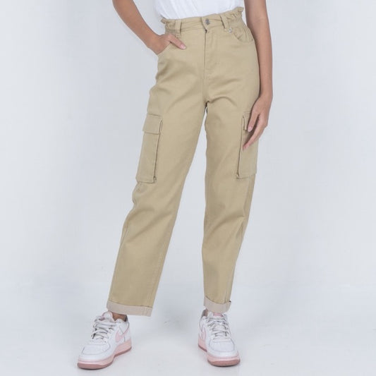 Benhill Celana "Miso" Wanita Cotton Stretch High Waist Cargo Pants Cream A522-2250Y