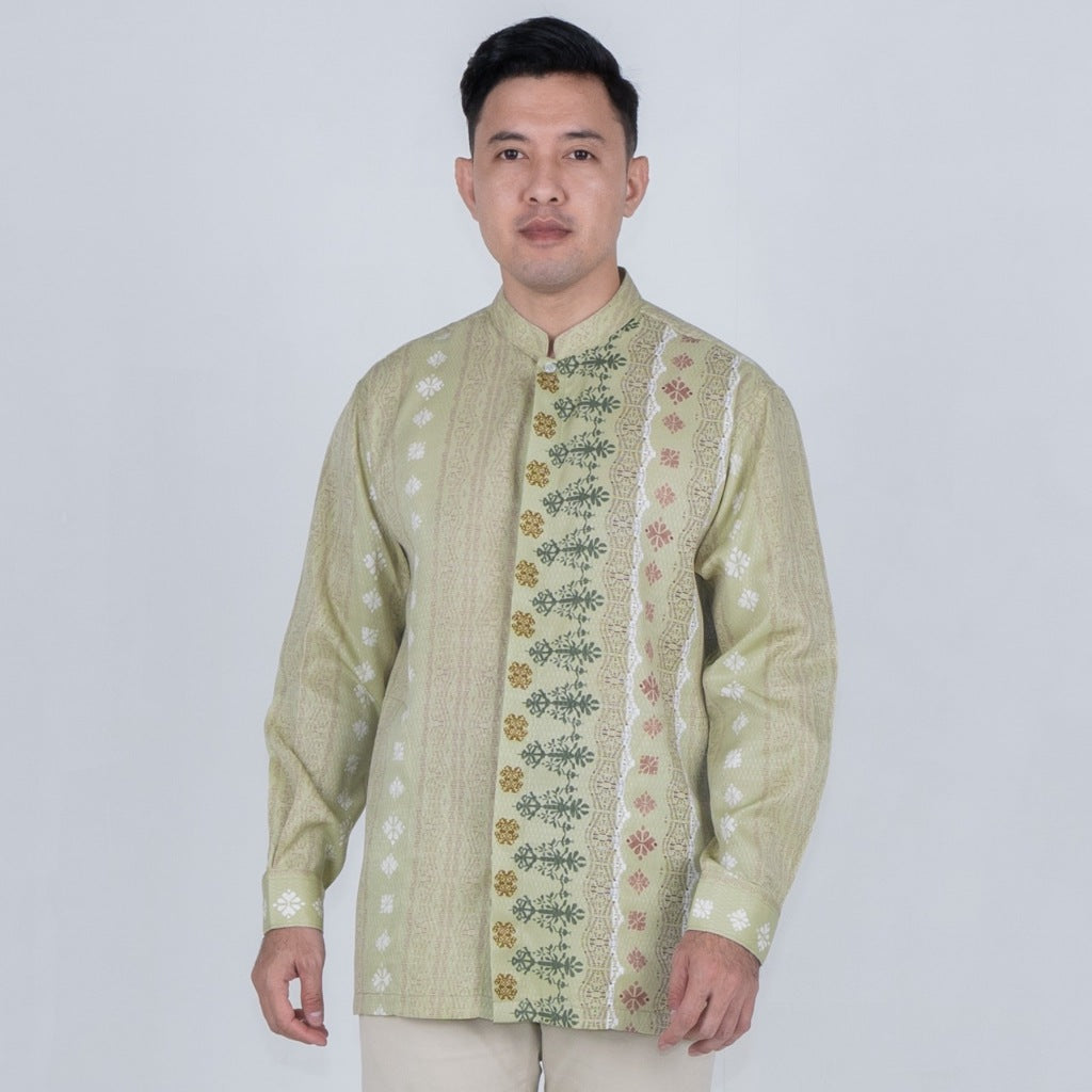Benhill Kemeja Koko Pria "Tenun Sultan" Dobby Printing Panjang Dusty Green 51025-36E09