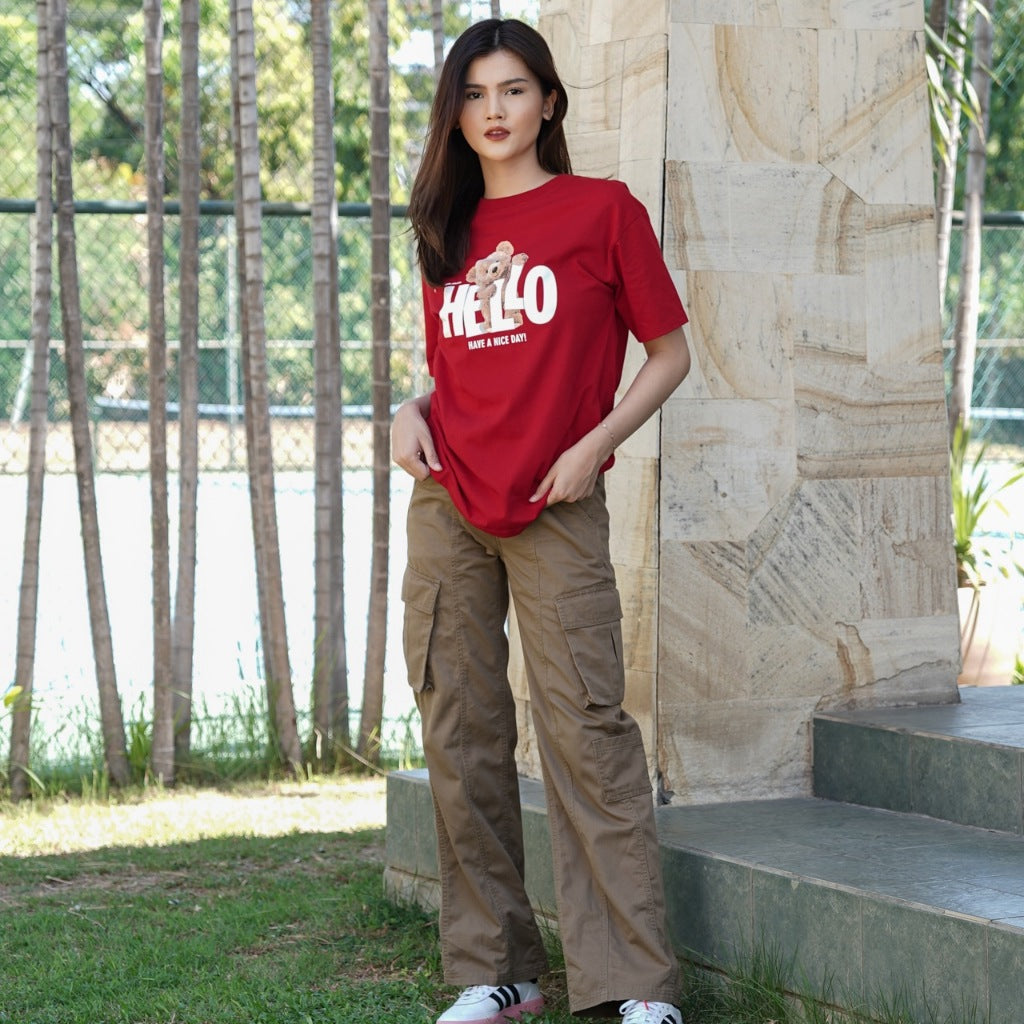Benhill T-shirt Wanita Grafis Oversized Pendek Red A513-39486