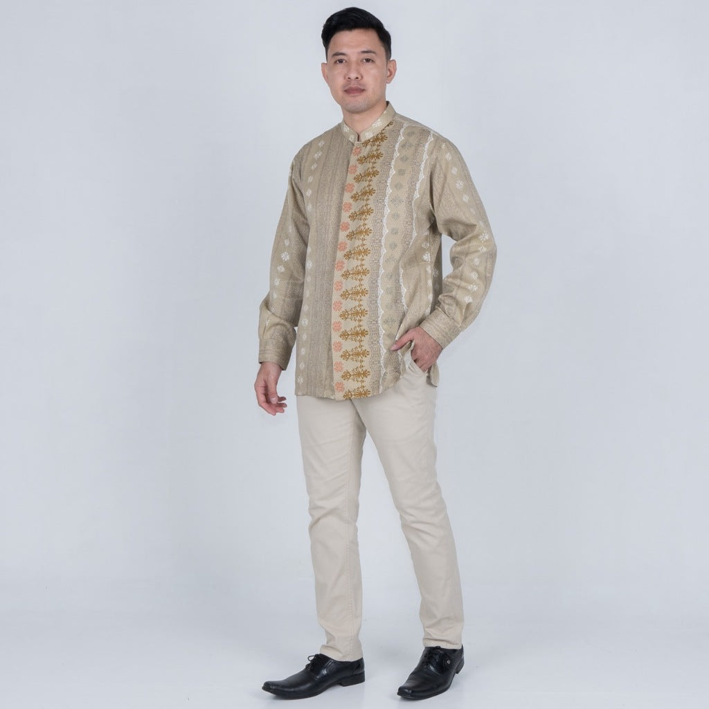 Benhill Kemeja Koko Pria "Tenun Sultan" Dobby Printing Panjang  Khaki 51037-36509