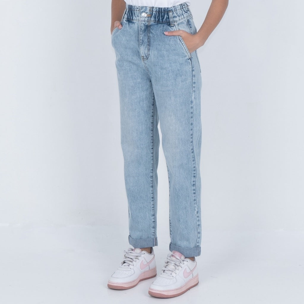 BENHILL Celana Wanita "BYEOL" Highwaist Loose Straight Jeans Light Blue A508-3232G