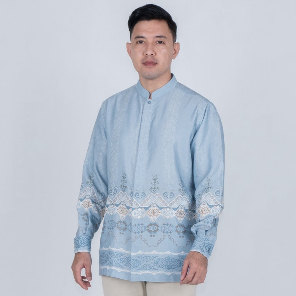 Benhill Kemeja Koko Pria "Tenun Sultan" Dobby Printing Panjang Baby Blue 51043-16309