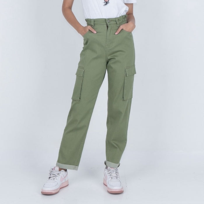 Benhill Celana "Miso" Wanita Cotton Stretch High Waist Cargo Pants Army A527-2270Y