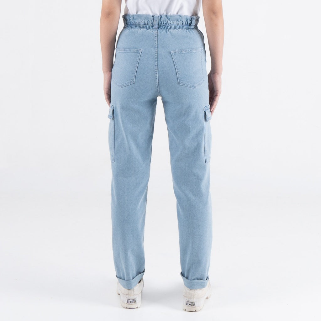 Benhill Celana "Miso" Wanita Denim High Waist Cargo Pants Light-Medium Blue A556-A557