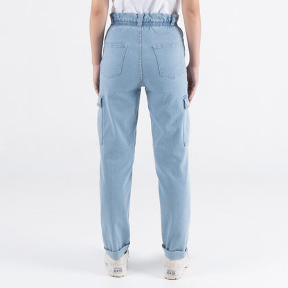 Benhill Celana "Miso" Wanita Denim High Waist Cargo Pants Light-Medium Blue A556-A557