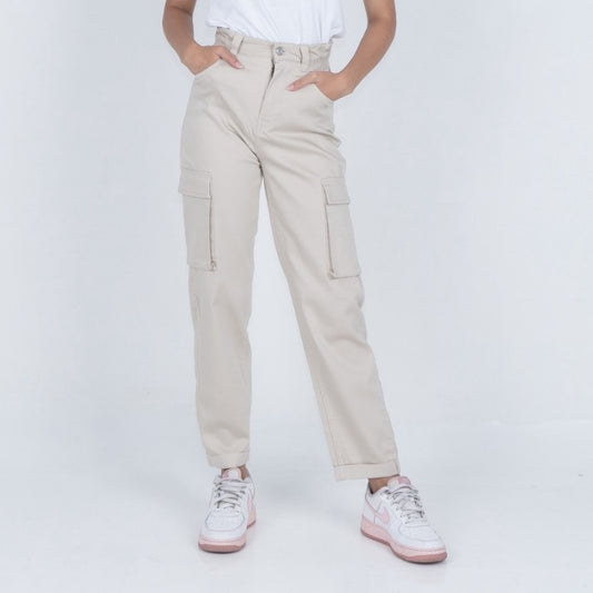 Benhill Celana "Miso" Wanita Cotton Stretch High Waist Cargo Pants Beige A523-2290Y