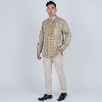 Benhill Kemeja Koko Pria "Tenun Sultan" Dobby Printing Panjang  Khaki 51037-36509