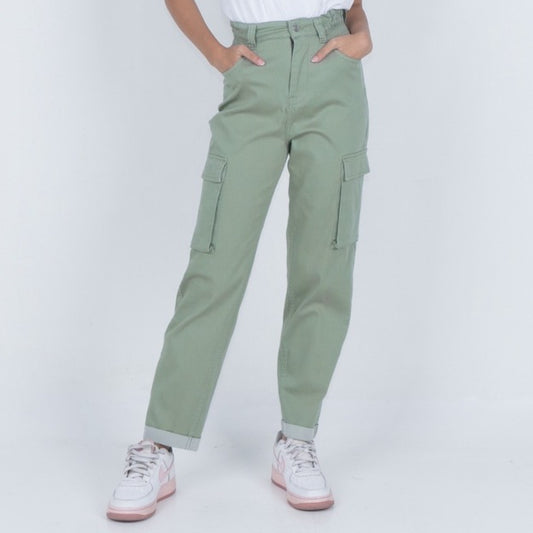 Benhill Celana "Miso" Wanita Cotton Stretch High Waist Cargo Pants Olive A521-2270Y