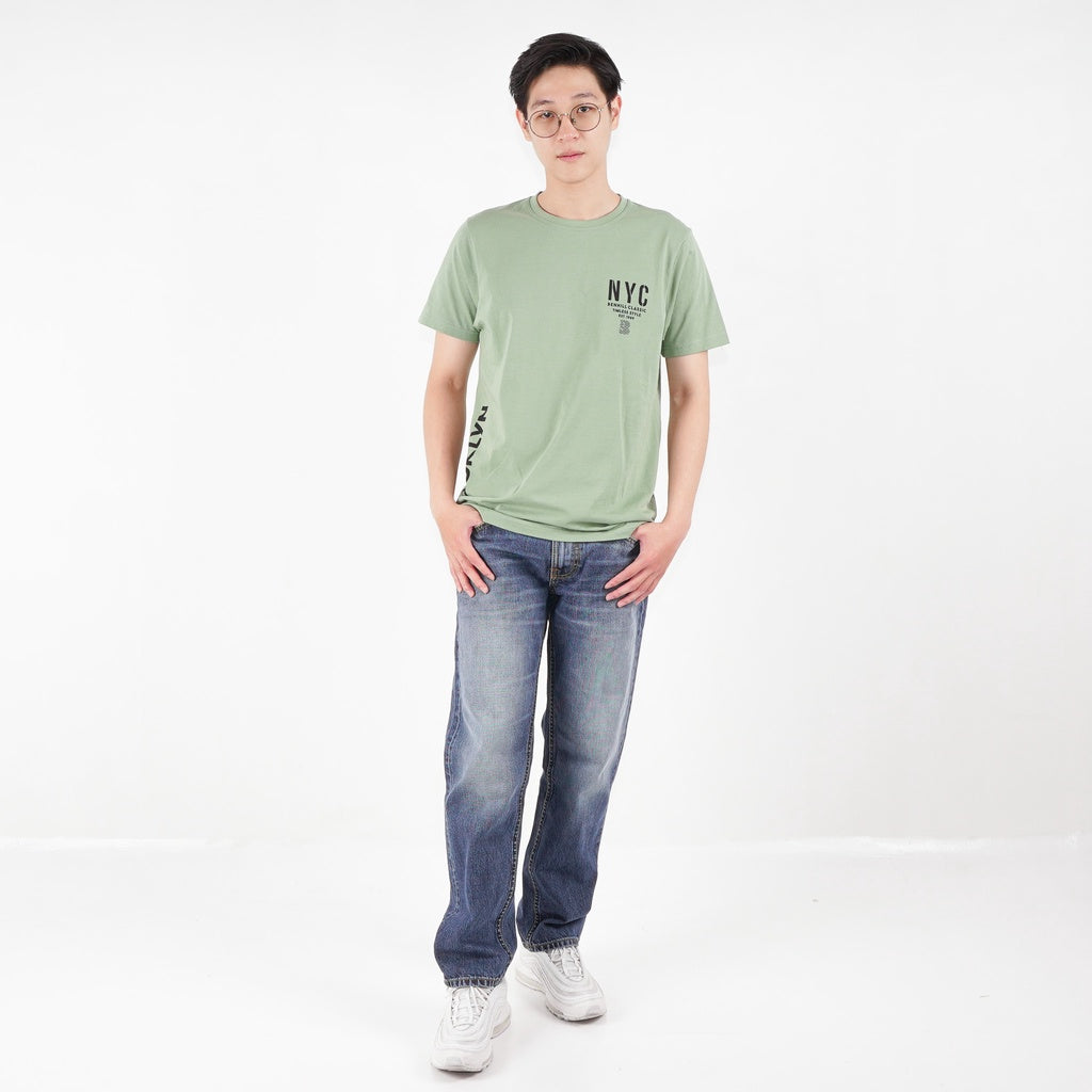 Benhill T-shirt Pria Grafis Katun 30s Combed Pendek Sage Green A433-434