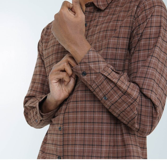 Benhill Kemeja Pria Flannel Lengan Panjang Kotak  Coklat 27691-11533