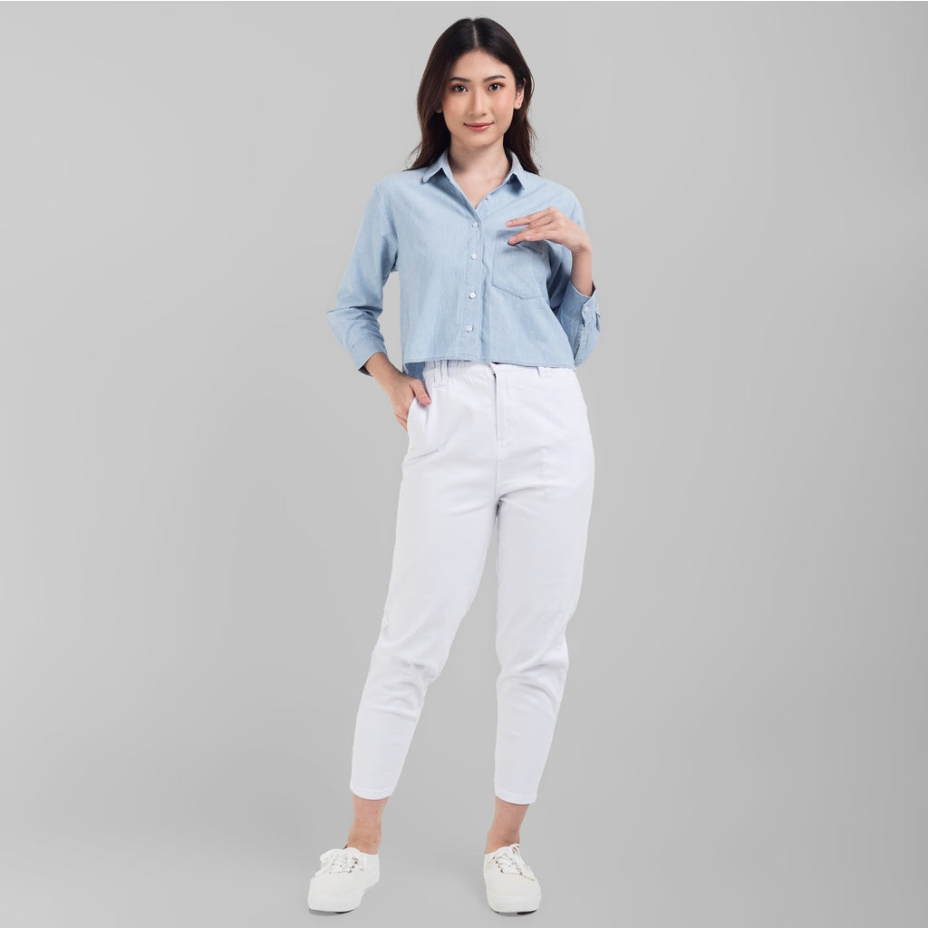 Benhill Kemeja Crop Top Wanita Denim Light Blue 822-19314