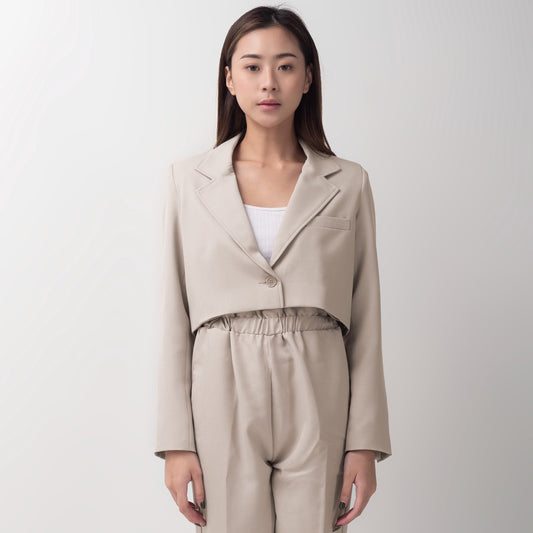 Benhill "Jia " Blazer Kerja / Outer Wanita Premium  Body Pendek Lengan Panjang Beige 801-39999