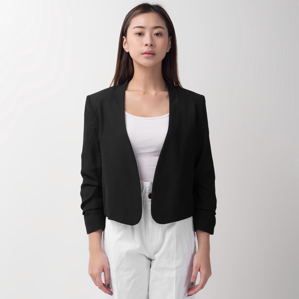 Benhill "Nayeon" Blazer Kerja / Outer Wanita Premium  Lengan Serut Black 793-39299