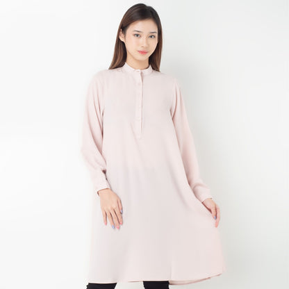 Benhill Kemeja "Hee soo" Tunik Dress  Wanita Krah Shanghai Lengan Panjang Dusty Pink 274-39487