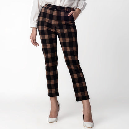 Benhill Celana Tartan Wanita "Narae" Plaid Pants Kotak Brown 263-32582