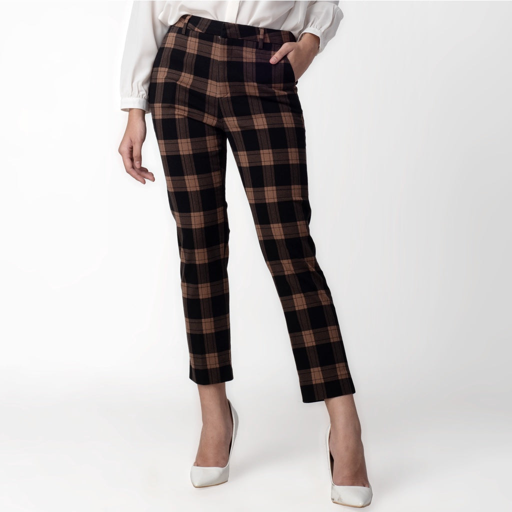 Benhill Celana Tartan Wanita "Narae" Plaid Pants Kotak Brown 263-32582