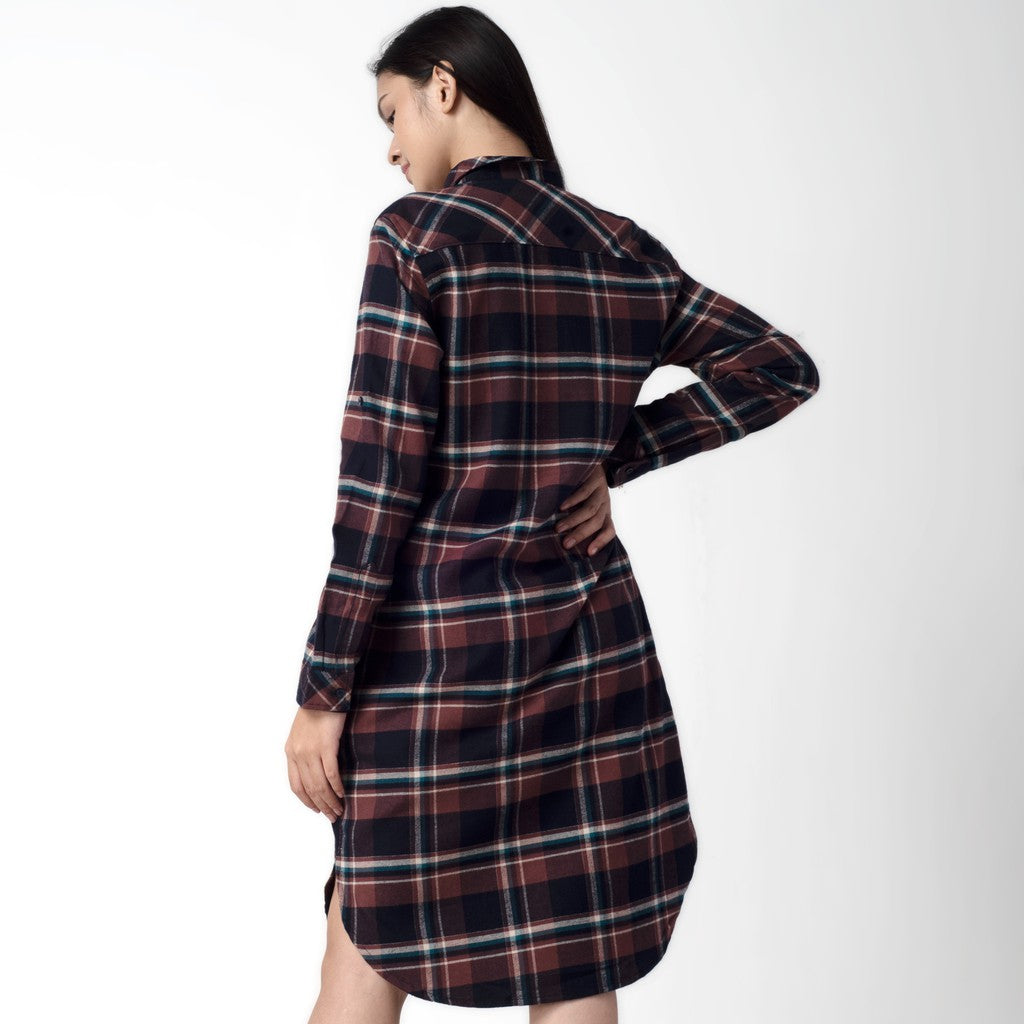 Benhill Kemeja Tunik Flannel Wanita Kotak Coklat 201-11535