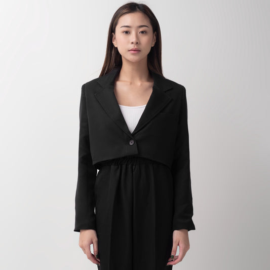 Benhill "Jia " Blazer Kerja / Outer Wanita Premium  Body Pendek Lengan Panjang Black 800-39299