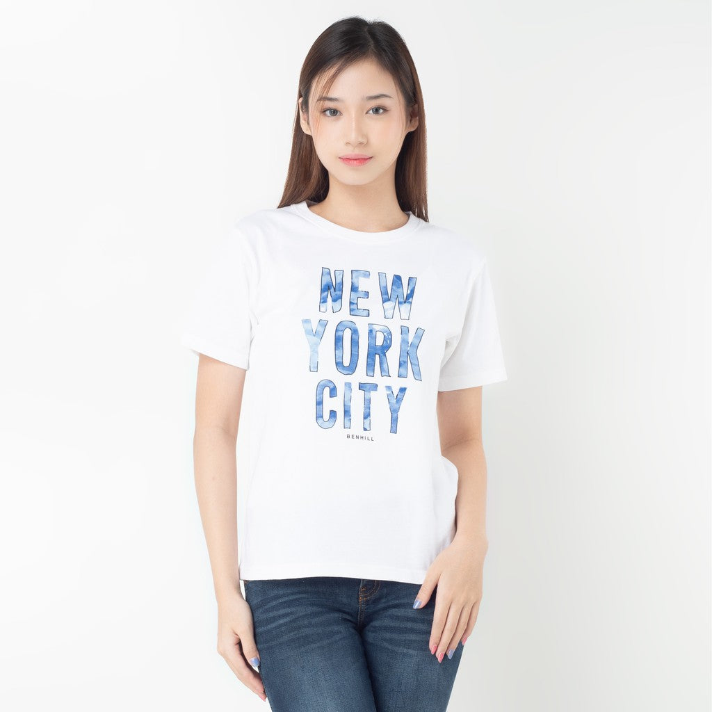 Benhill T-shirt Kaos Wanita Grafis Katun 24s Combed Lengan Pendek Putih 602-35186