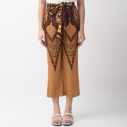 Benhill Celana Wanita Cullotes  Plisket Batik Premium Tali Pinggang Karet Coklat Motif 828-36590