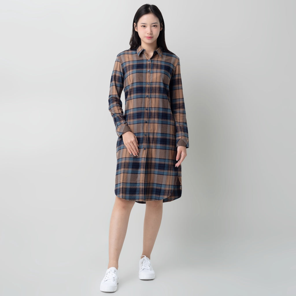 Benhill Kemeja Tunik Flannel Wanita Kotak  Biru 0745-11335