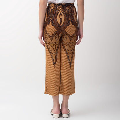Benhill Celana Wanita Cullotes  Plisket Batik Premium Tali Pinggang Karet Coklat Motif 828-36590