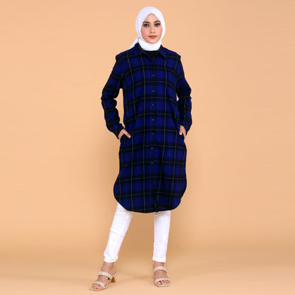 Benhill Kemeja Tunik Wanita  Kotak Flannel Biru 0623-51335