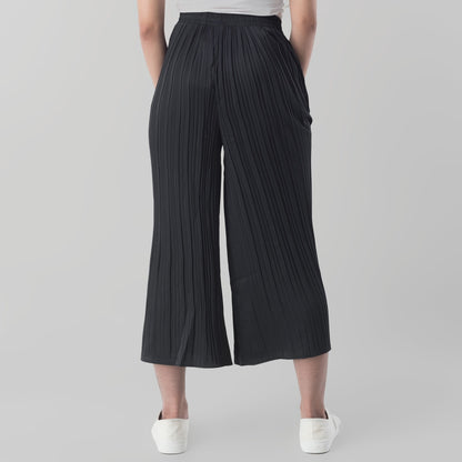 Benhill Celana Wanita "Yoana" Pants Pleated Cullotes Pinggang Karet Tali Pinggang Navy 278