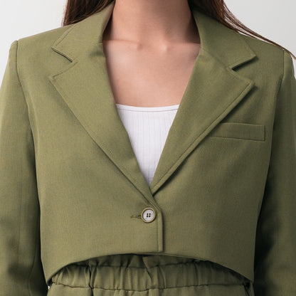 Benhill "Jia " Blazer Kerja / Outer Wanita Premium  Body Pendek Lengan Panjang Olive 802-39799