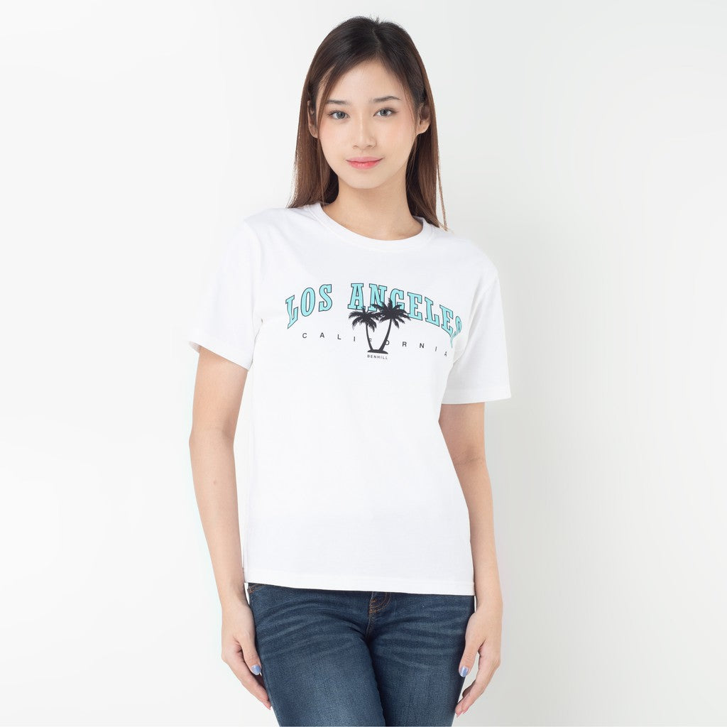 Benhill T-shirt Kaos Wanita Grafis Katun 24s Combed Lengan Pendek Putih 605-35186