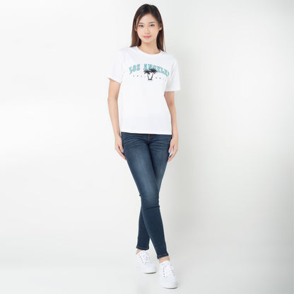 Benhill T-shirt Kaos Wanita Grafis Katun 24s Combed Lengan Pendek Putih 605-35186
