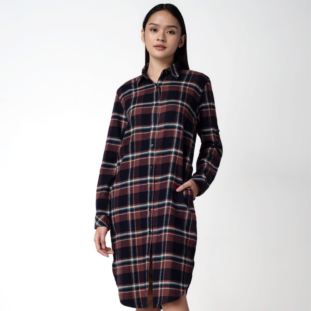 Benhill Kemeja Tunik Flannel Wanita Kotak Coklat 201-11535