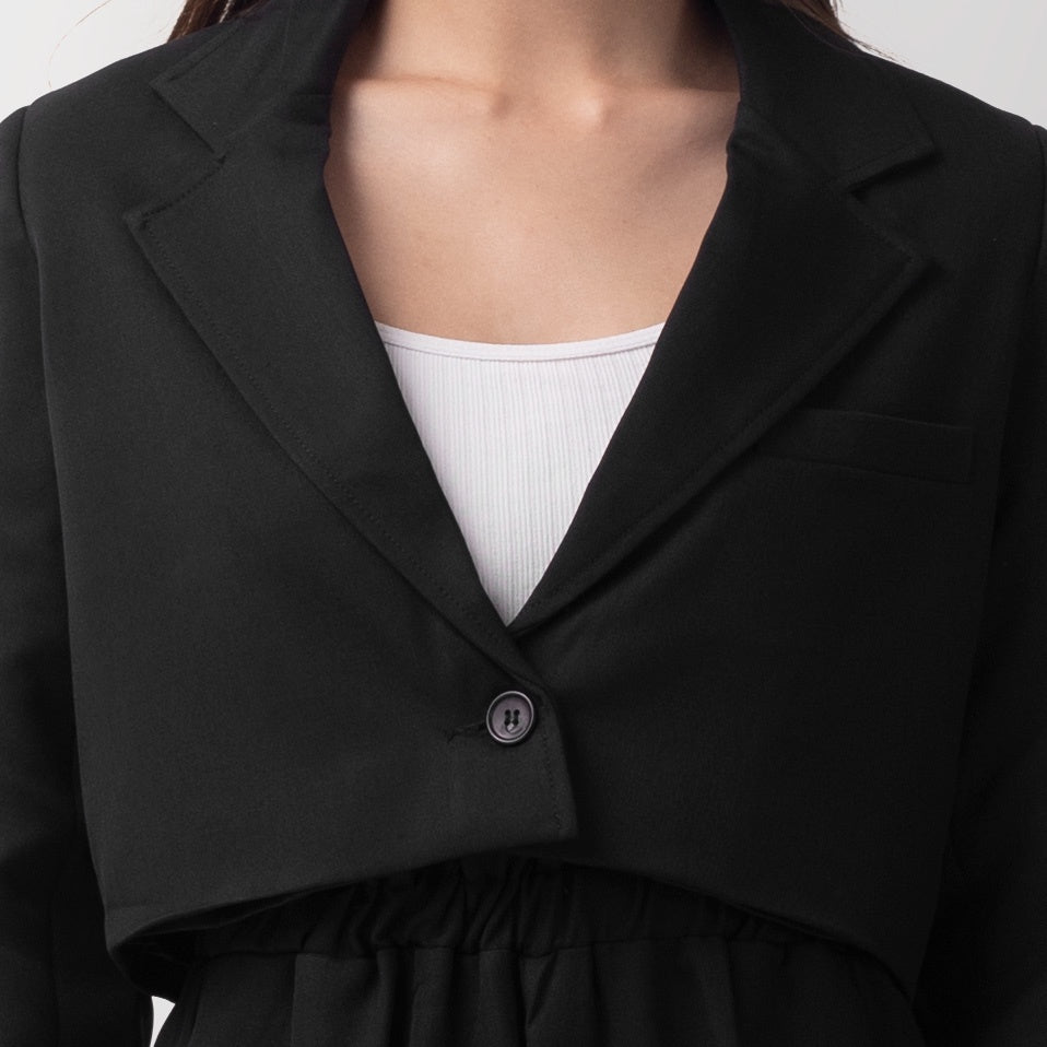 Benhill "Jia " Blazer Kerja / Outer Wanita Premium  Body Pendek Lengan Panjang Black 800-39299